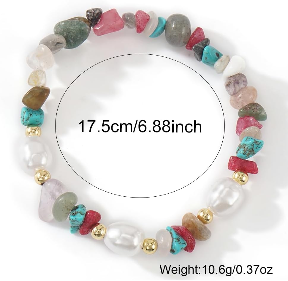 Pearl Gemstone Healing Beaded Bracelets for Women, Trendy Boho Handmade Crystal Natural Stone Beads Summer Beach Bohemian Jewelry Gift - Image 9
