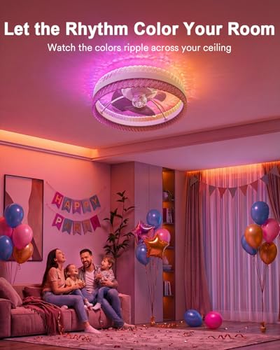Image of Lumary 20in Smart Ceiling Fan with Lights, Feather Projection Crystal