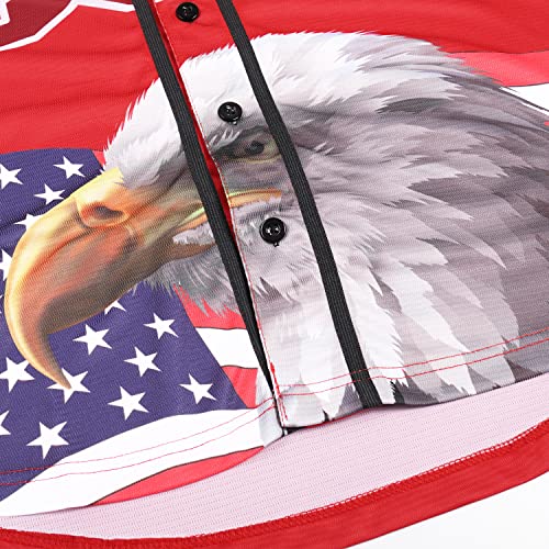 Pullonsy Mens American Patriots Baseball Softball Jersey Girl Dad Shirt Usa Flag Eagle Mesh Button Up Red Jersey Size X-Large #TOP4