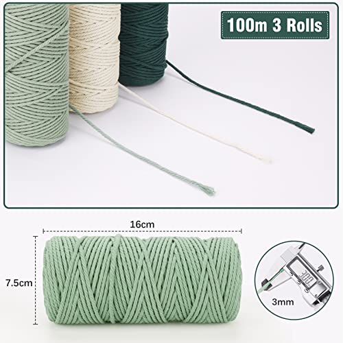 Makramee-Garn Puwowye, 3 mm, Grün für Tapisserien und Bastelprojekte