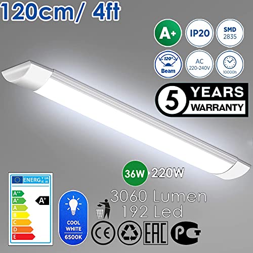 MOSSODOR LED Batten Light Low Profile Surface Mounted LED Ceiling Tube Light (2 Pack, 120cm (4ft) 36W) - Image 2
