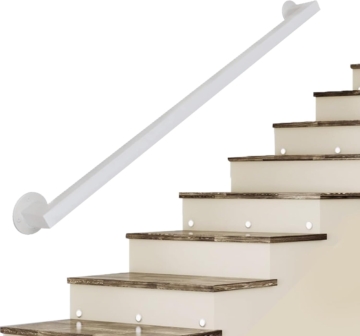 Modern White Handrail for Stairs, Staircase Banister Hand Rails for Indoor Outdoor, Wall Mount Staircase Railing with Metal Wrought Iron Brackets, White(5 FT)