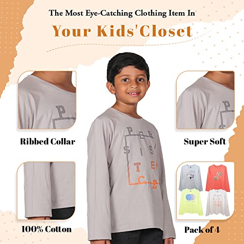 Image of YUV Kids Boys Printed Multicolor 100% Cotton Full Sleeve T Shirt for Kids Super Soft Breathable Lightweight Gifts for Kids | 7 to 12 Years, Pack of 4