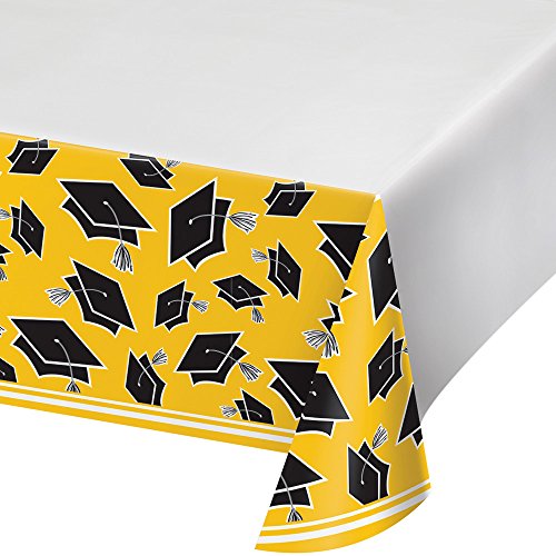 Creative Converting 320102 Graduation Theme Yellow Tablecloth