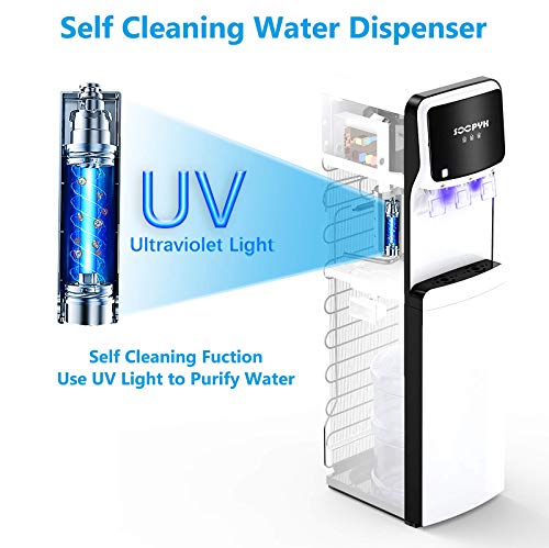 SOOPYK Water Dispenser, Bottom Load Water Cooler with Self Cleaning for 3-5 Gallon Bottle, 3 Temperatures Setting, Durable Steel Frame, Child Safety Lock, Removable Drip Tray for Home Office