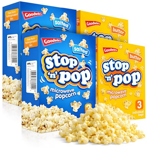 SOL 12pk x 85g Stop n Pop Microwave Popcorn Salted & Butter Flavoured Pop Corn Kernels Ready in Minutes Tasty Snack for Family Movie Nights Easy to Prepare Ideal for Sharing Fun Moments at Home