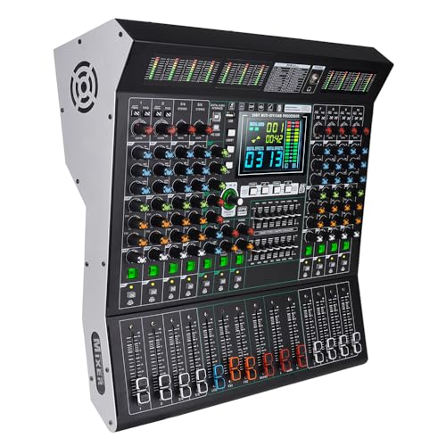 Yamnweo MD-10 10-Channel Professional Stage Mixer, 99 DSP Effects, USB, Wireless Connection, Independent EQ, Large LED Display, Ideal for Live Performances, Studio & Stage Users