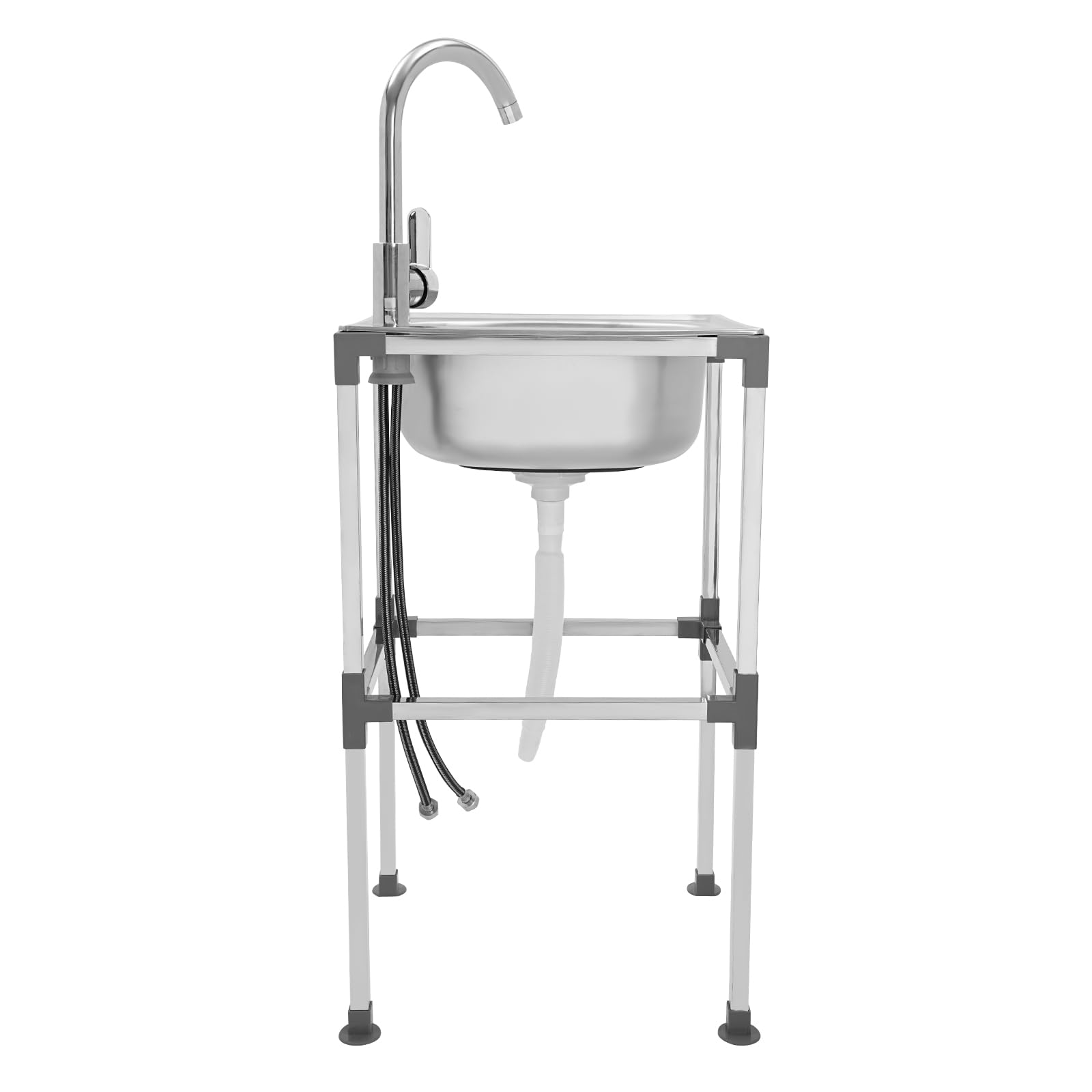 Lavabo de acero inoxidable para exteriores, fregadero móvil independiente, montaje rápido, fregadero de cocina comercial con grifo (42 x 37 x 75 cm)