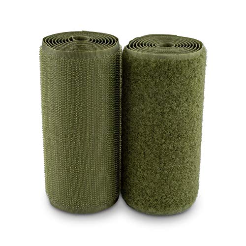 4 Inch Wide Olive Drab Sew on Hook and Loop Tape Non-Adhesive 1 Yd Length Olive Drab Nylon Hook Loop Tape Fabric Fastener Set for Military Form Bags Clothes Shoes Backpacks DIY Craft