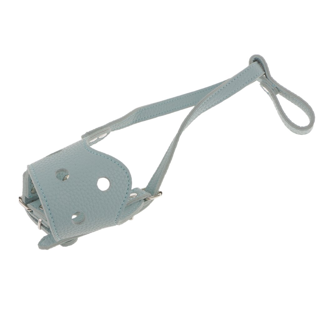 Enakshi Safe Adjustable Soft Leather Dog Puppy Muzzle Basket Cage Anti-bark M Blue (Muzzles)