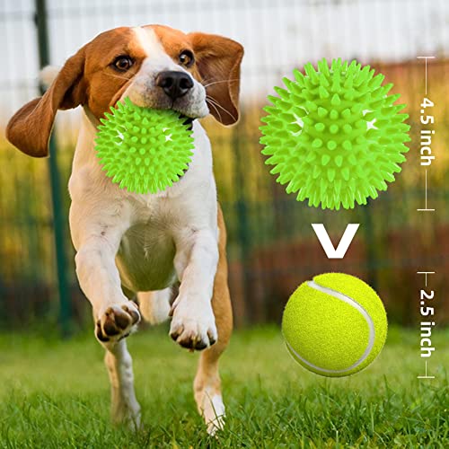 4.5” Heavy Duty Squeaky Dog Balls Toys For Medium Large Dogs 4 Pack Indestructible Dog Toys For Aggressive Chewers Spike Dog Balls For Clean Teeth And Training Dog Toys For Boredom And Stimulating #TOP1