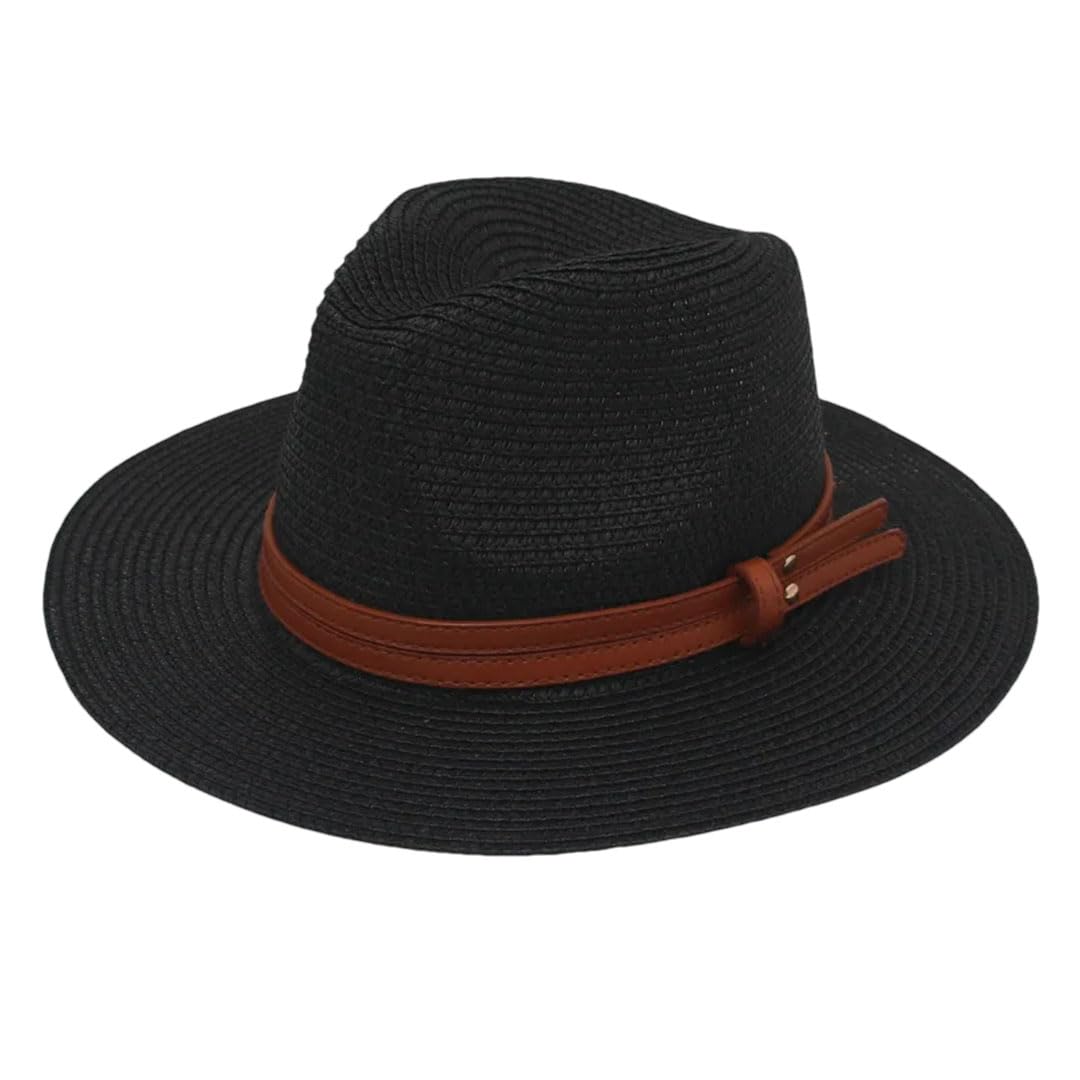 LCUVIMPEX Bucket Hats， Unisex Wide Brim Straw Panama Sun Hat Multicolor(Black)