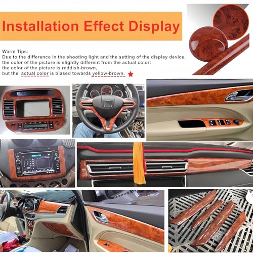 Image of Wood Grain Vinyl Wrap for Car Interior -Self-Adhesive DIY Decal - Bubble-Free & Waterproof Wood Texture Film for Dashboard (Brown-Birds Eye Wood Grain(High Glossy)-30 * 100cm)