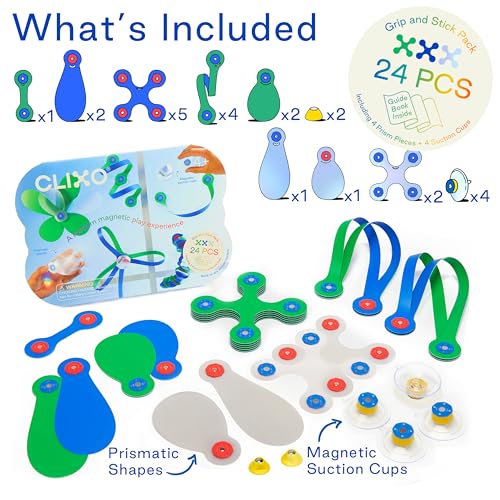 Clixo Window Travel Pack - Fun Magnetic Toy for Kids - 24-Piece Suncatcher Kit with Prisms & Suction Cups for Plane and Car Windows – Portable Rainbow Maker STEM Toy for Creative On the Go Car Playset