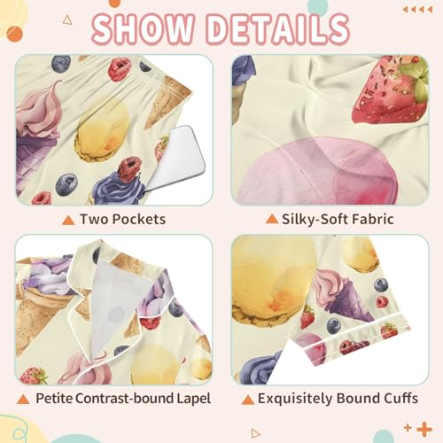 senya Ice Cream Colour Satin Summer Pajama Sets Silk Short Sleeve Button Down Sleepwear3