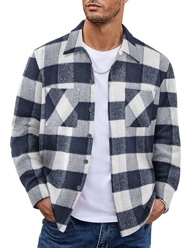 COOFANDY Men's Flannel Shirts Casual Button Down Plaid Shirt Jacket