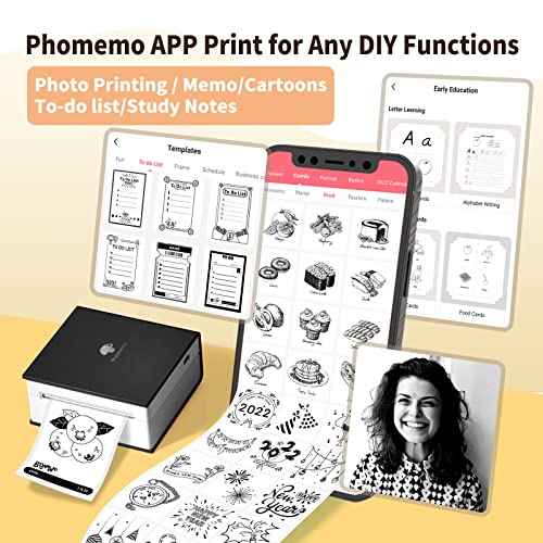 Pocket Printer, M02 Mini Bluetooth Sticker Printer Gift Suit - Three Sizes Of Mixed Thermal Paper Rolls, Wireless Smartphone Printer Compatible With Ios & Android For Work, Home, Travel - Black #TOP5