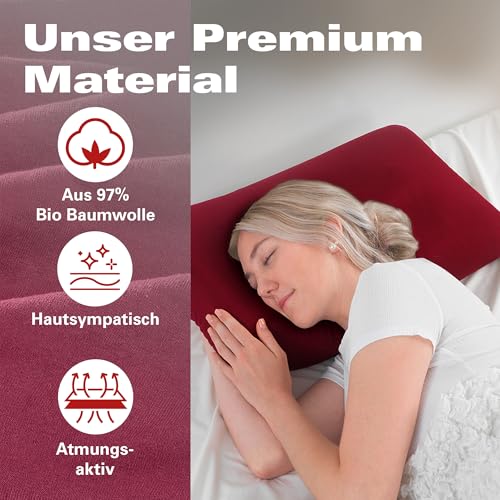 BaSaTex Bio Kissenbezüge Spannbezüge 2er Pack für Nackenkissen und Gesundheitskissen | 97% GOTS-Zertifizierte Baumwolle + 3% Elasthan | 40x60 cm - 45x65 cm | Bordeaux
