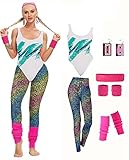 MIAIULIA Womens 80s Workout Costume Outfit 80s Accessories Set Leotard Legging Earring Leg Warmers...