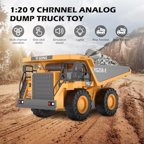 ADTHLIER Remote Control Dump Truck RC 1/20 Fully FunctionalEngineering Vehicle, 9 Channel Dump Truck Toy 2.4Ghz with Lights andSounds, for Kids Aged — view 2