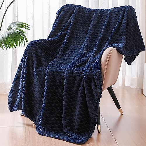 Exclusivo Mezcla Fleece Throw Blanket for Couch Extra Large Fuzzy Navy Blue Bed Blankets - Image 2