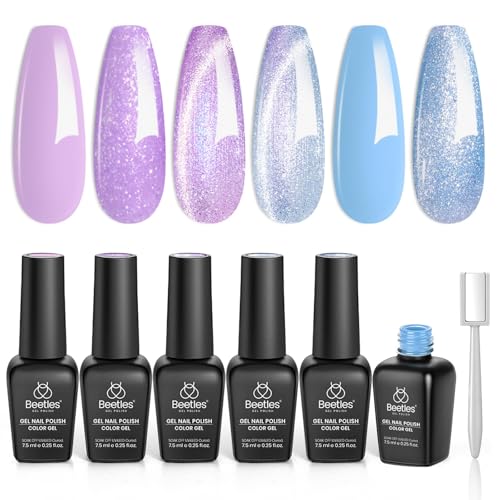 Image of Beetles Purple Gel Polish Set - 6 Colors Cat Eye Gel Polish | Soak Off UV LED Nail Gel Home Summer Gifts for Women Manicure DIY Nail Art