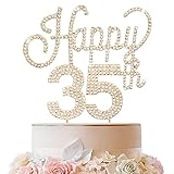 LINGTEER Happy 35th Birthday Gold Rhinestone Cake Topper - Cheers to 35th Birthday 35 Years Old Anniversary Party Cake Centerpieces Topper Decorations Gift Sign.