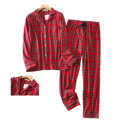 Women's Long Sleeve Flannel Pajama Set Cotton Lightweight Flannel Sleepwear Soft Button Down Loungewear Pjs Set2