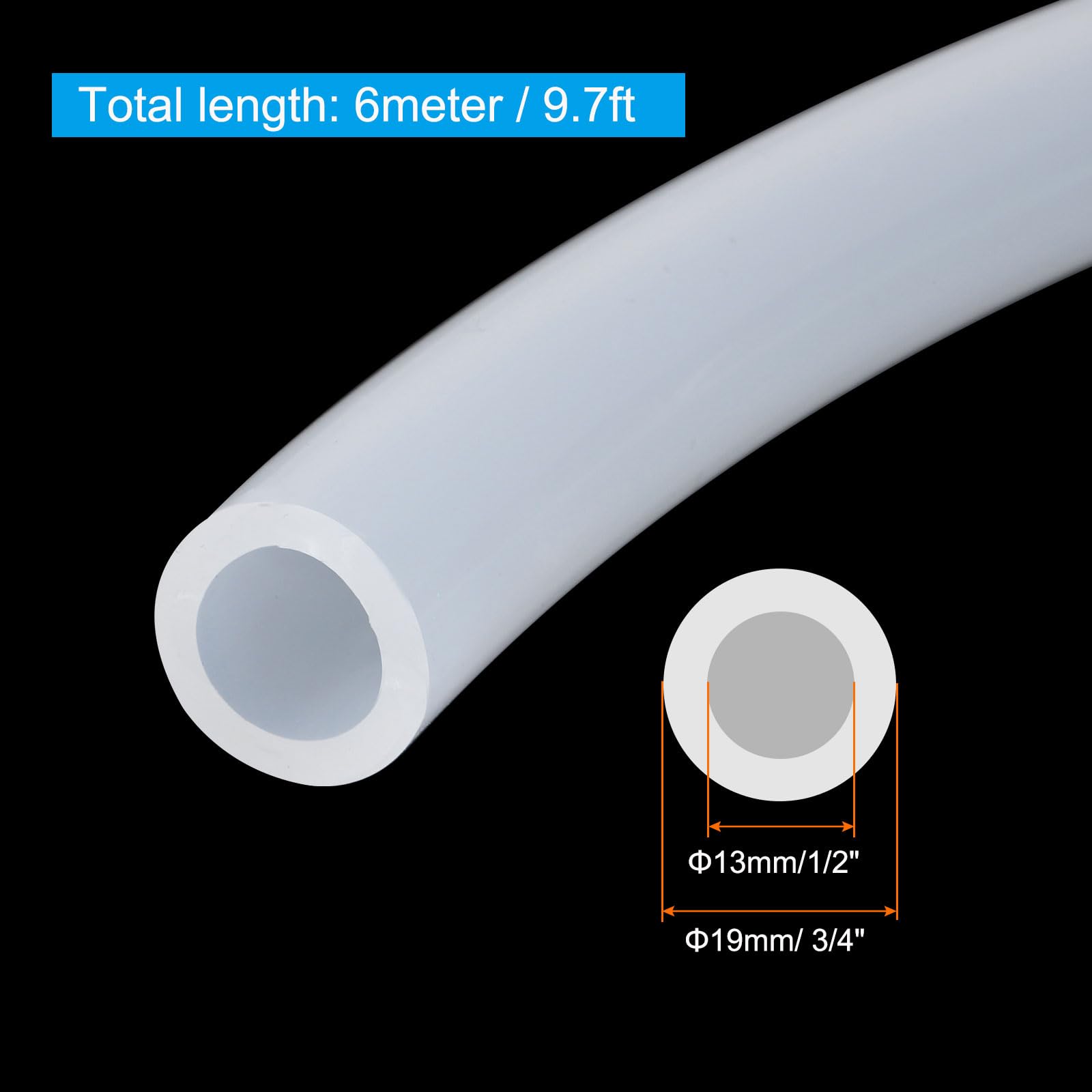 PATIKIL Tubo Silicone 1/2" Id x 3/4" Od, 1 Rotolo 19.7ft Tubo Flessibile Silicone Puro Alto Tubo Flessibile Trasparente per Trasferimento Acqua Aria Liquidi Produzione Birra Fatta Casa