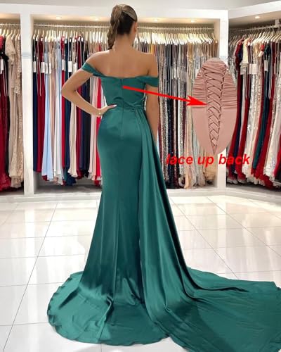 Off Shoulder Satin Prom Dresses with Slit for Women 2024 Sexy Long Ball Gown Formal Dress3