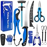 INUOVAIRM Fishing Gear, 9 PCS Fishing Tool Kit, Fishing Accessories with Fillet Knife, Fishing Pliers, Hook Remover, Scissors, Fish Lip Gripper, Retractor, Sharpener, Gloves, Fishing Gifts for Men