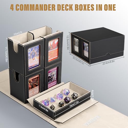 Image of Kabinka Card Deck Box for MTG Commander, Holds 400+ Double-Sleeved Cards, 5 IN 1 Detachable Card Case with Dice Tray, Fits Magic /TCG Cards, 4 Magnetic Card Holders & Dividers (Black Gold)
