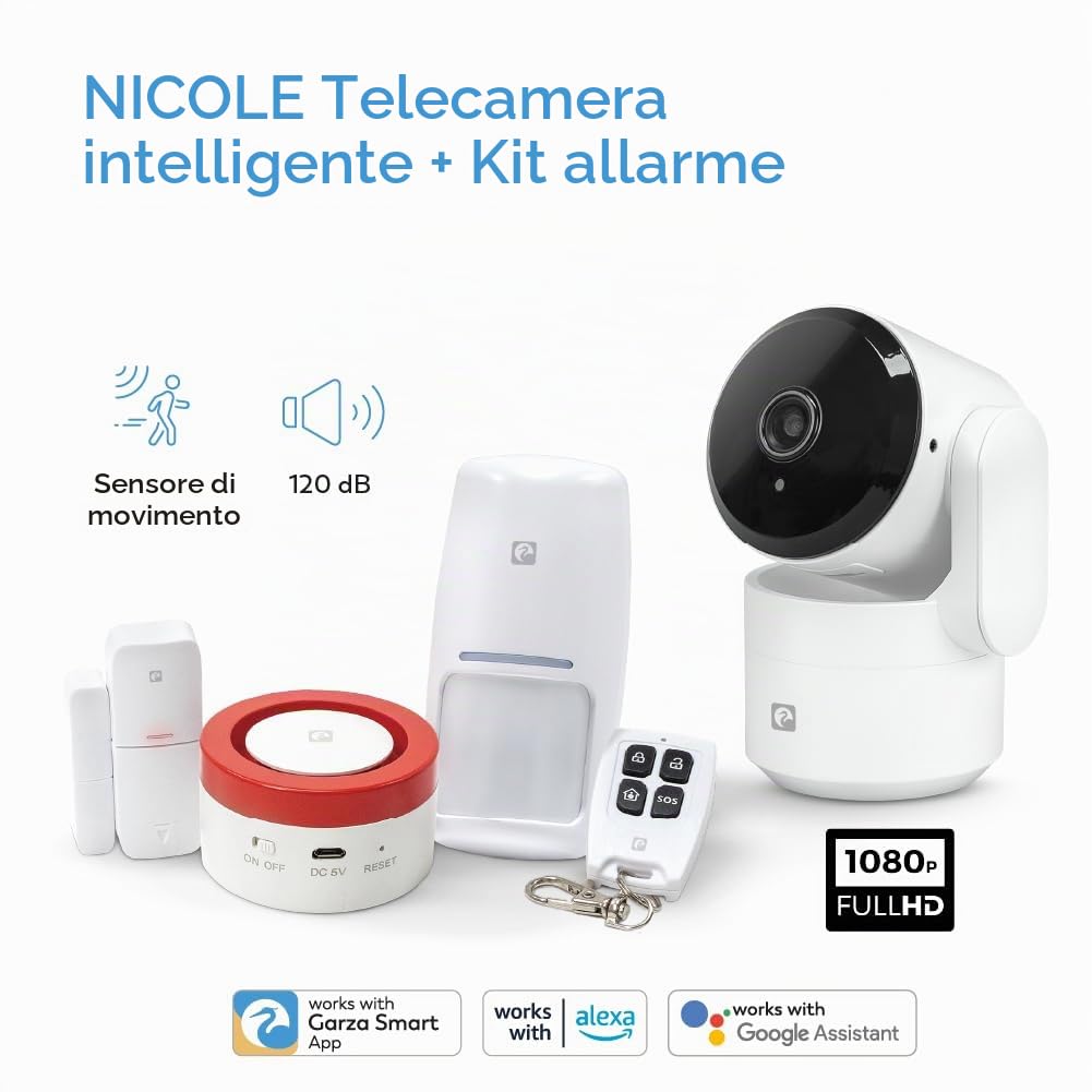 Garza Smart Kit Sicurezza WiFi con Telecamera 1080P e Siren