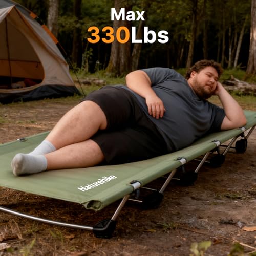 Image of Naturehike Camping Cot, Ultralight Folding Backpacking Cot, 60-Second Easy Set-Up, Supports 330lbs, Portable Camping Bed for Adults Hiking Travel Home