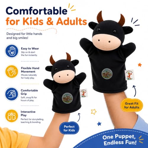 Image of Buffalo Hand Puppet for Kids | Soft Plush Animal Puppet | Educational Storytelling Toy | Interactive Role Play | Preschool Learning | Gift for Boys & Girls