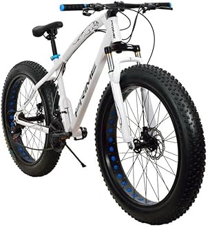 Sunspeed Unisex Mountain Bike | 21-Speed Gear with Double Disc Brakes, Dual Suspension, Fat Magnesium Tires, Carbon Steel Frame | 26-Inch White