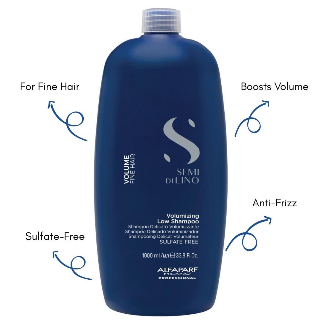 Alfaparf Milano Semi Di Lino Volume Shampoo For Fine Hair – Sulfate Free Volumizing Low Shampoo - Adds Intense Volume, Thickness and Body - Anti-Frizz - Professional Salon Quality