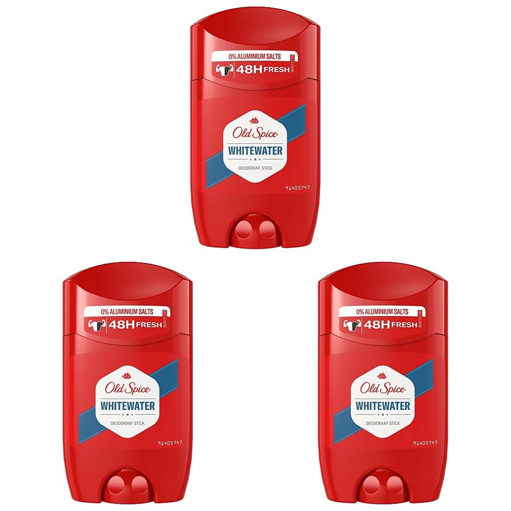 Old Spice Whitewater Deo Stick für Herren 50 ml, 48 h Frische, 0% Aluminiumsalze, keine weißen Rückstände und gelben Flecken (Packung mit 3)