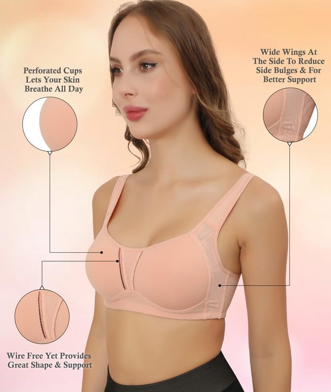 Image of GLAMORAS Nylon Blend Full Coverage Minimizer Everyday Bra for Women | Seamless, Wirefree, Padded Everyday Bra with Soft Cups | Size: 34-42, B Cup