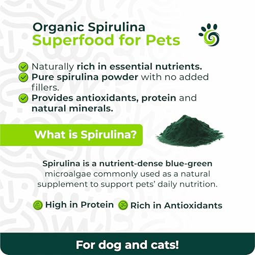 Image of Spirulina Powder for Dogs & Cats, Plant-Based Microalgae Food Topper, Nutrient-Dense Pet Supplement for Daily Wellness + Skin & Coat Support, 3 oz