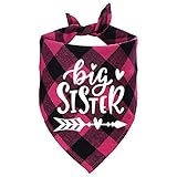 STMK Big Sister Plaid Dog Bandana, Pregnancy Announcement Plaid Dog Bandana, Gender Reveal Photo Prop, Pet Scarf Accessories, Pet Scarves for Dogs (Pink)