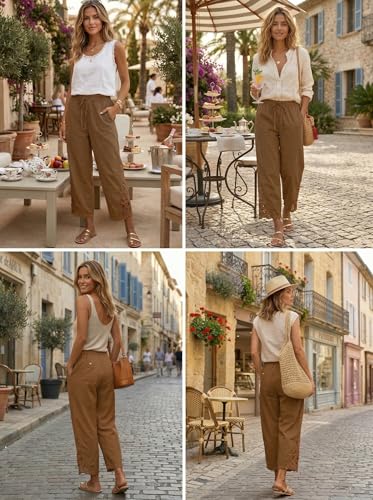 Image of Acelitt Women Casual Lightweight Drawstring Elastic Waist Pants with Pockets, S-XXL