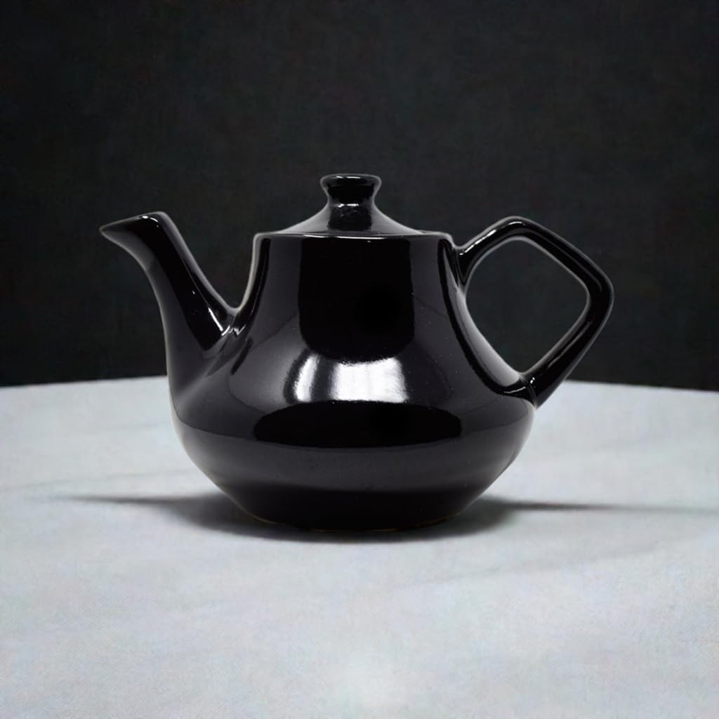 Premium Stoneware Ceramic Teapot with Spout (Black) 1.1 Liter