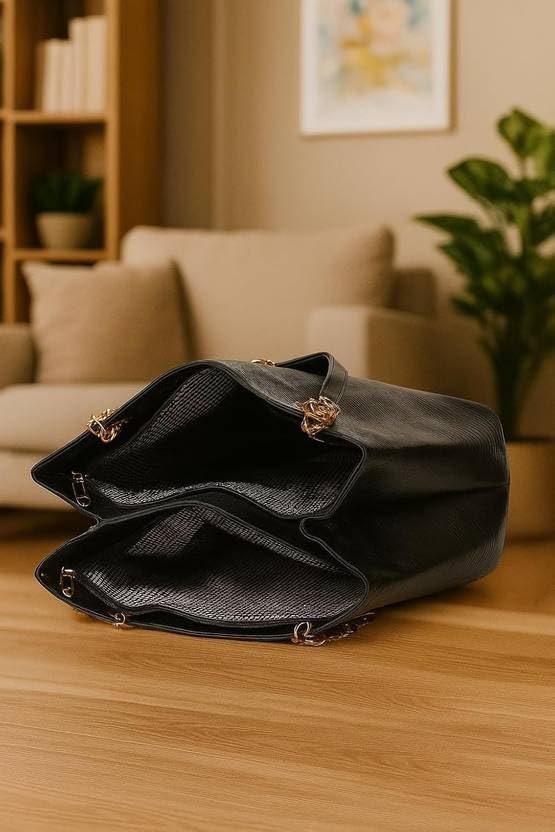 Image of Women's Structured Handbag | Premium Croc-Texture Tote Bag with Chain Handle | Stylish Office & Daily Use Ladies Shoulder Bag