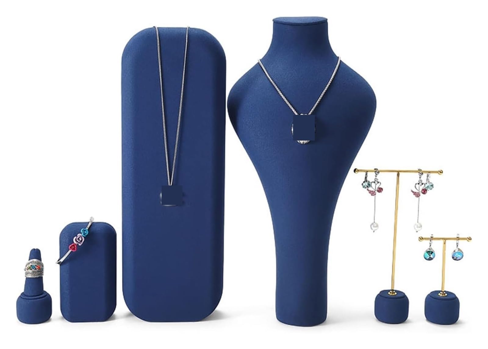 Présentoir à bijoux, boîte à bijoux, organisateur de bijoux Buste de présentation de bijoux en velours bleu Support de bijoux en 3 dimensions Collier Pendentif Chaîne Buste de présentation de bijoux