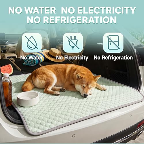 Image of PatiencET Dog Cooling Mat, 28 x 40 in No-Gel Cooling Pad for Medium Dogs, Cool Touch Pet Mat with Ice-Dot Texture, Washable Summer Dog Mat for Crate, Floor, Sofa, Car, Light Green