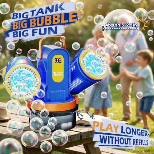 Dual-Engine Bubble Machine with Auto Rotation & RGB Lights & Remote Control,1800mA Type-C Rechargeable,700mL Tank,Bubble Maker for Kids, Party, Wedding, Backyard Outdoor Toy — view 3