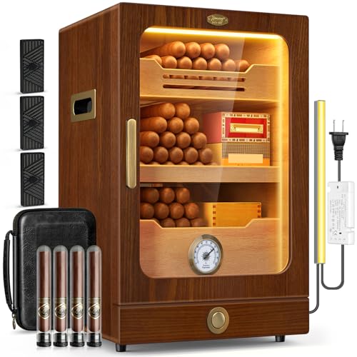 Tesonway Cigar Humidor, Desktop Cigar Humidor Cabinet Light Control System
