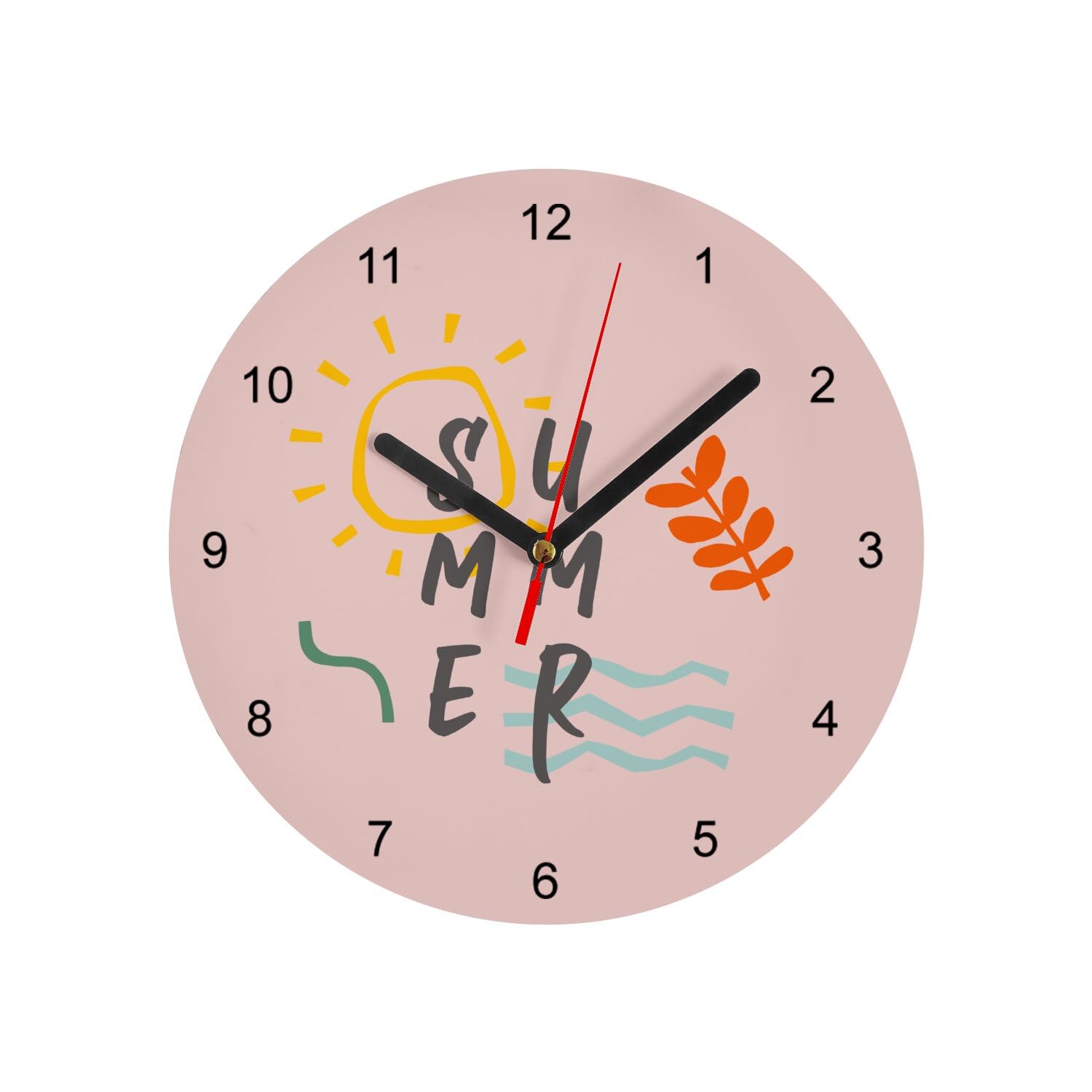 Horloge murale minimaliste en verre rose motif plage et soleil d20 cm