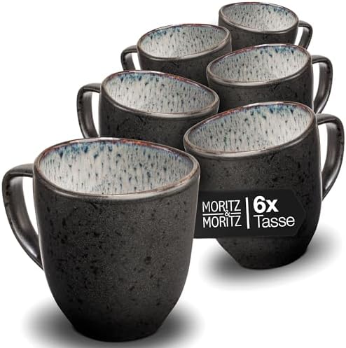 Moritz & Moritz Kaffeetassen 6er Set - Kaffeebecher Set Grau aus robustem Steingut mit einzigartigem Farbverlauf - Spülmaschinengeeignetes Tassenset - Serie Organic
